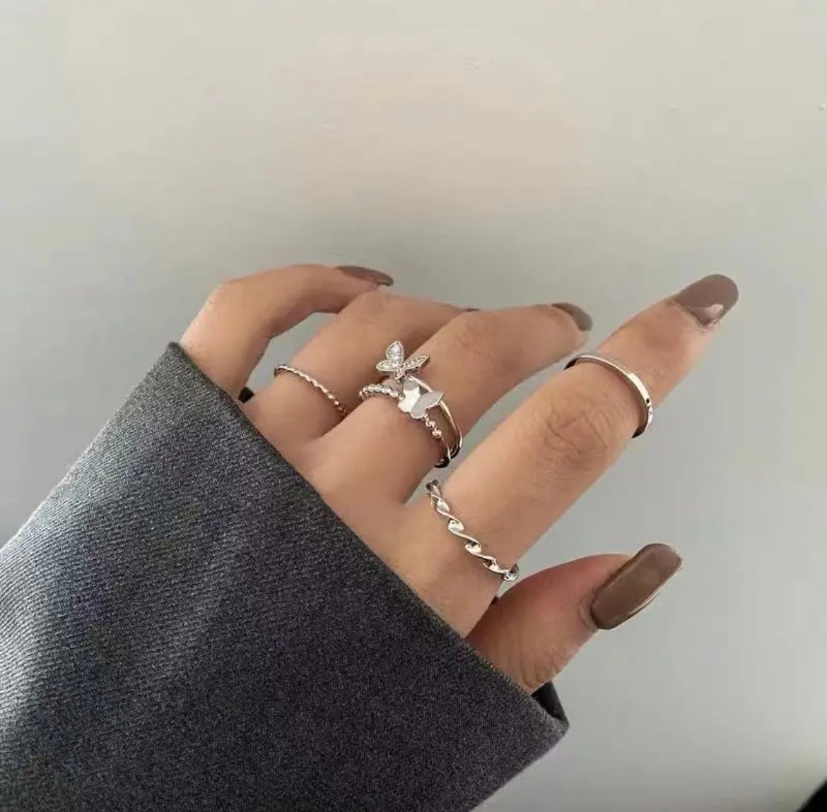 Silver Korean Ring Set of 4 Rings