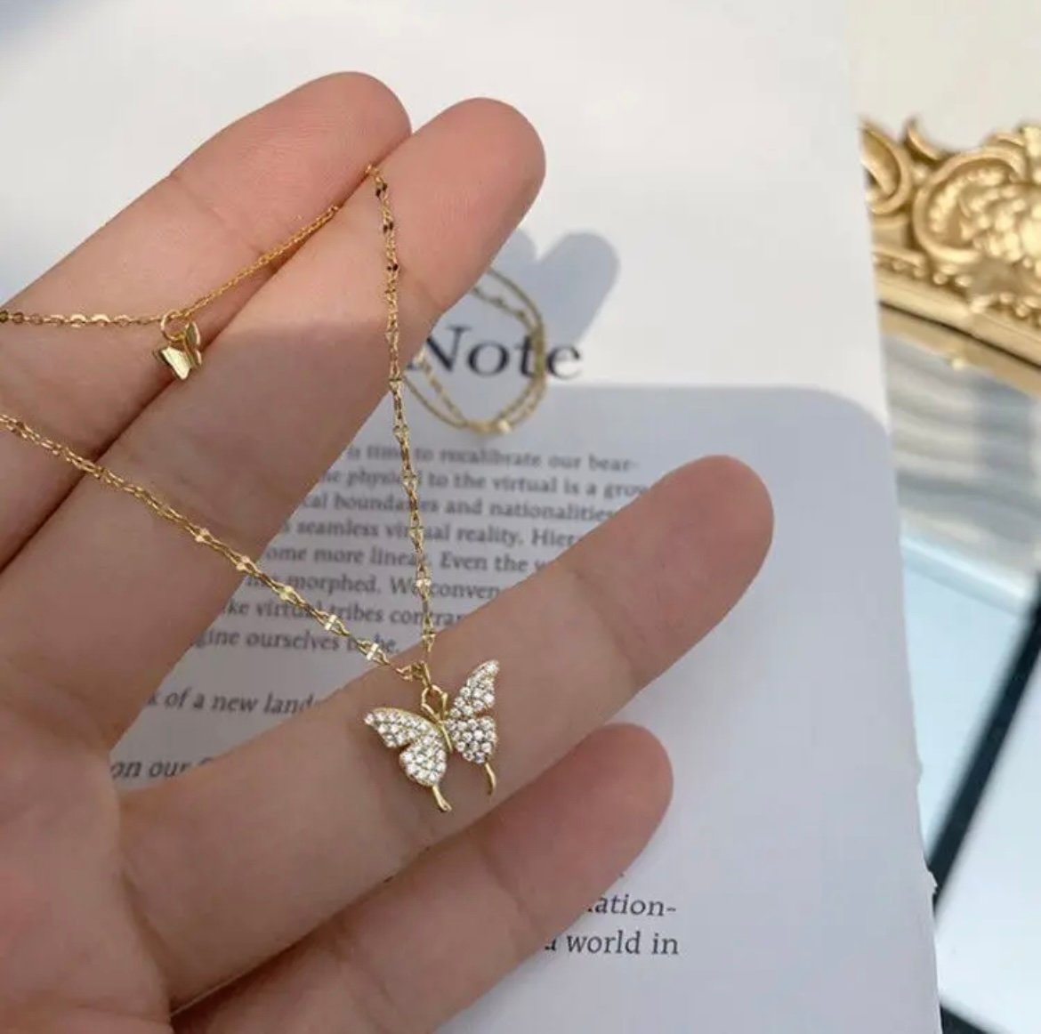 Golden Butterfly Double Layer Chain Pendant