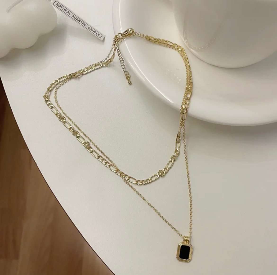 Gold Plated Square Stone Korean Pendant