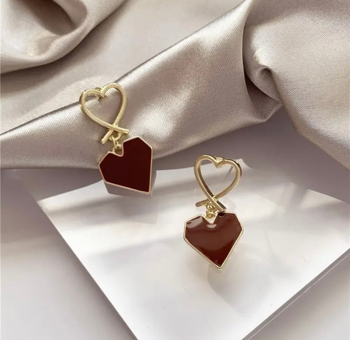 Double Heart Mehroon Korean Earring