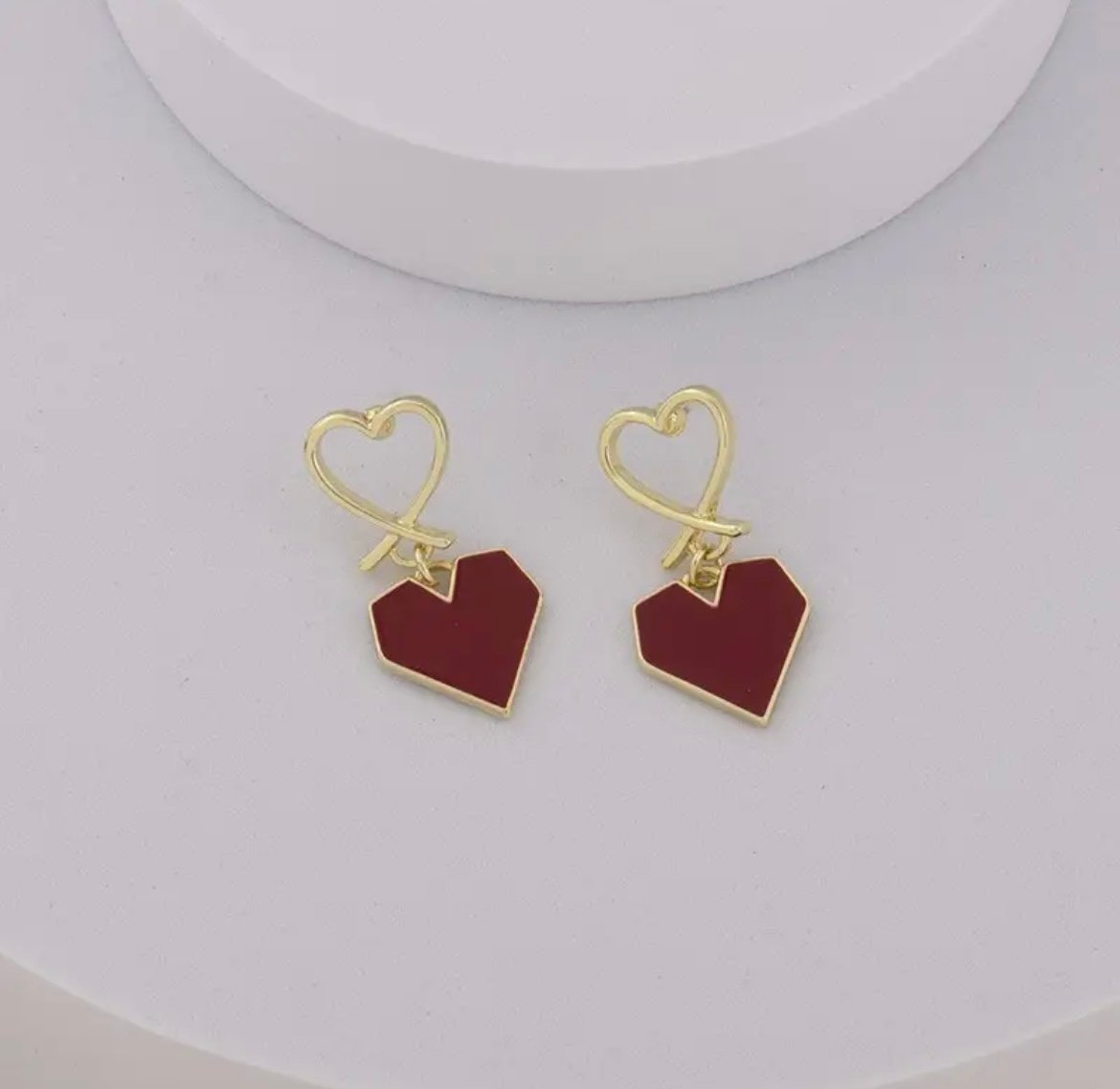 Double Heart Mehroon Korean Earring