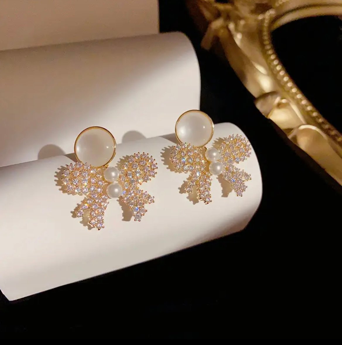 Pearl Diamond Bow Korean Earring