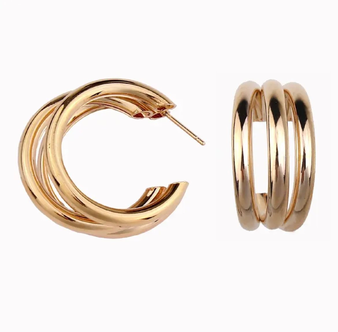 Golden Three Line Geometric Hoop Earring