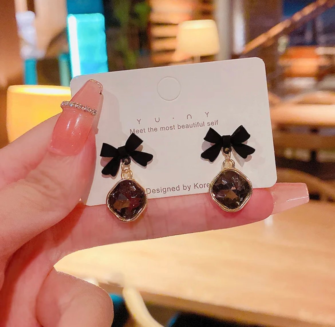 Black Crystal Bow Earring