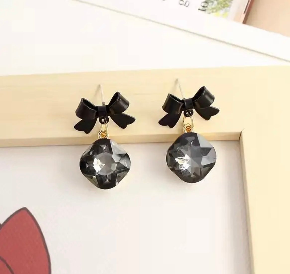 Black Crystal Bow Earring