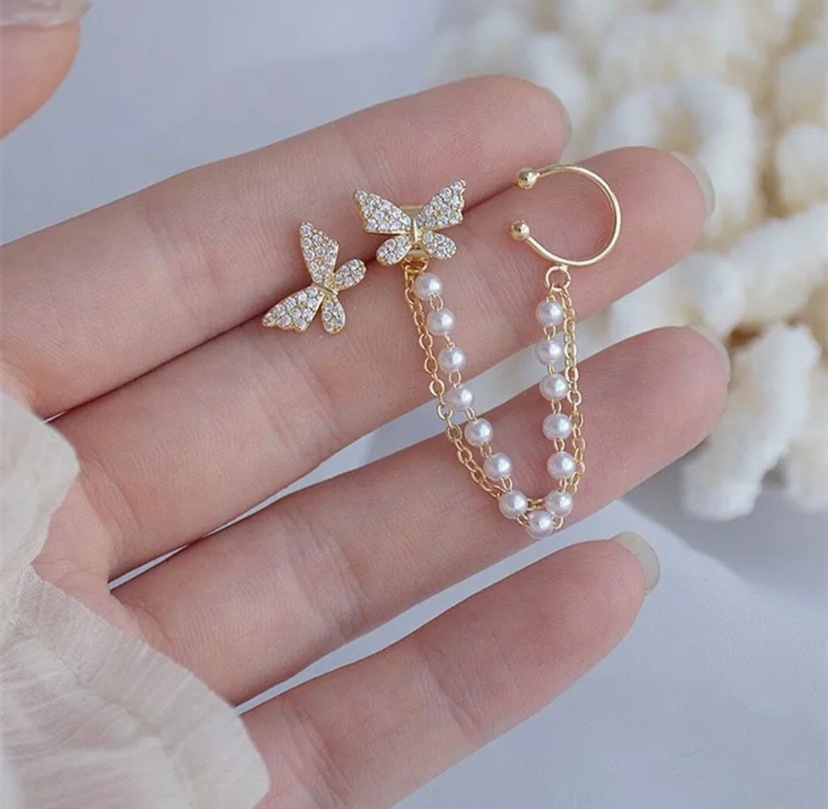 Butterfly Single Chain Stud Korean Earring