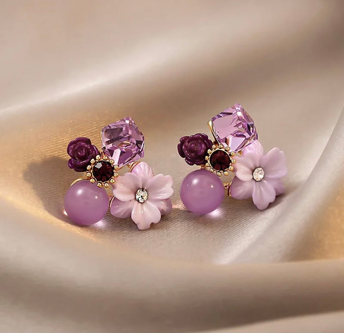 Purple Flower Korean Earring