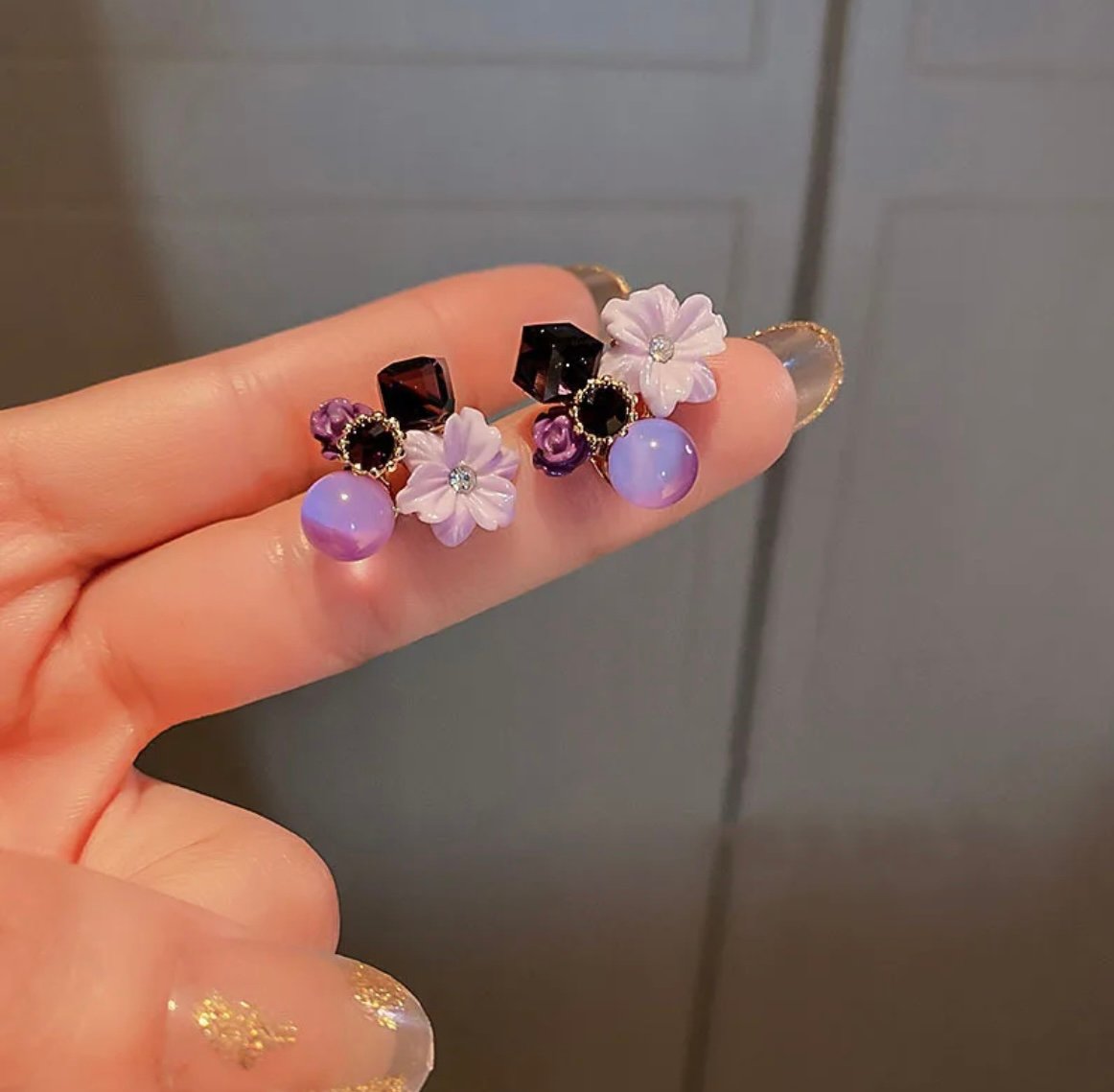 Purple Flower Korean Earring