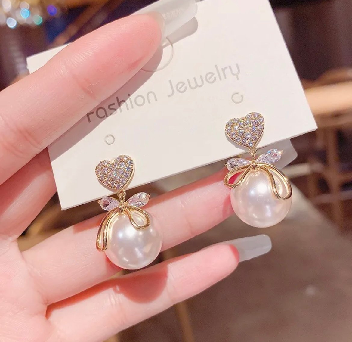 Heart Stud Pearl Drop Earring