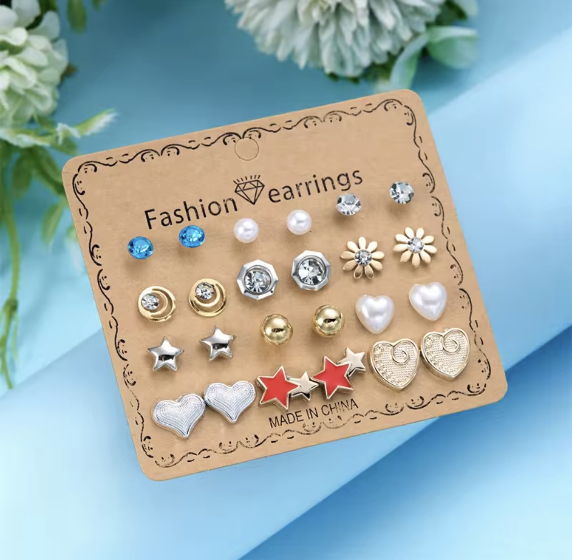 Trendy Multi-Design Stud Earring Combo Set (12 Pairs)