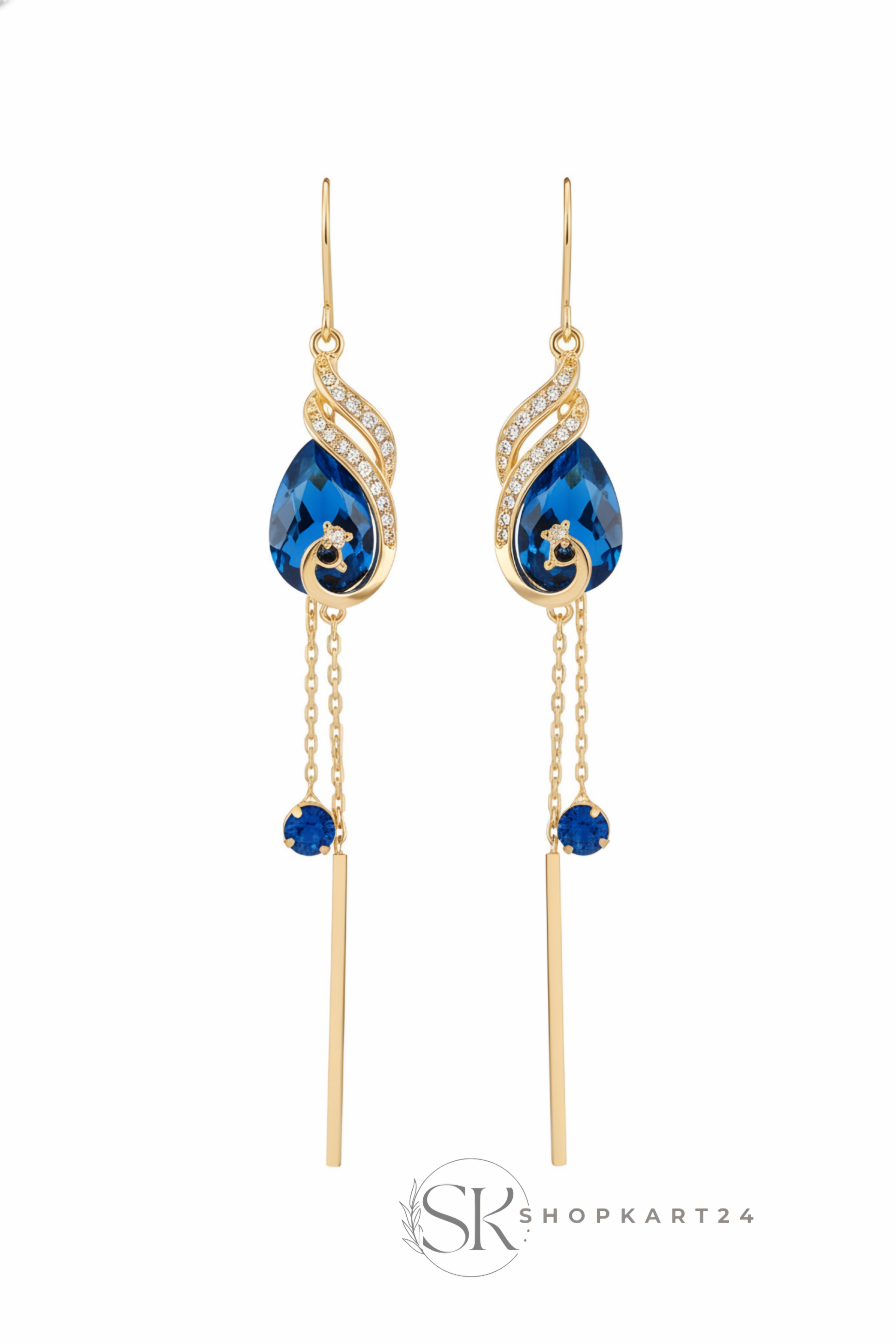 Elegant Korean Style Blue Crystal Drop Earrings for Women