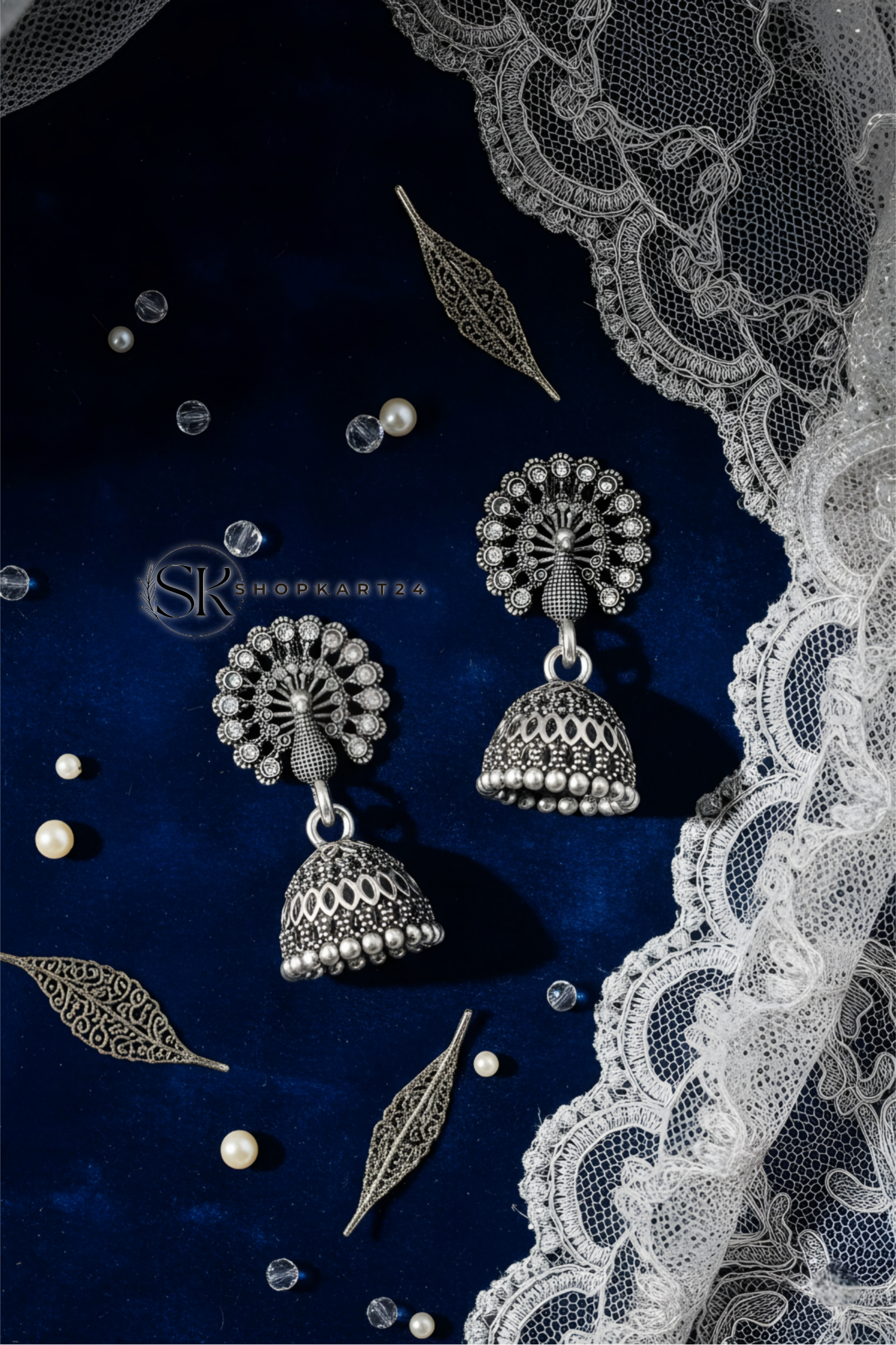 Peacock Motif Oxidised Silver Jhumki Earrings for Women