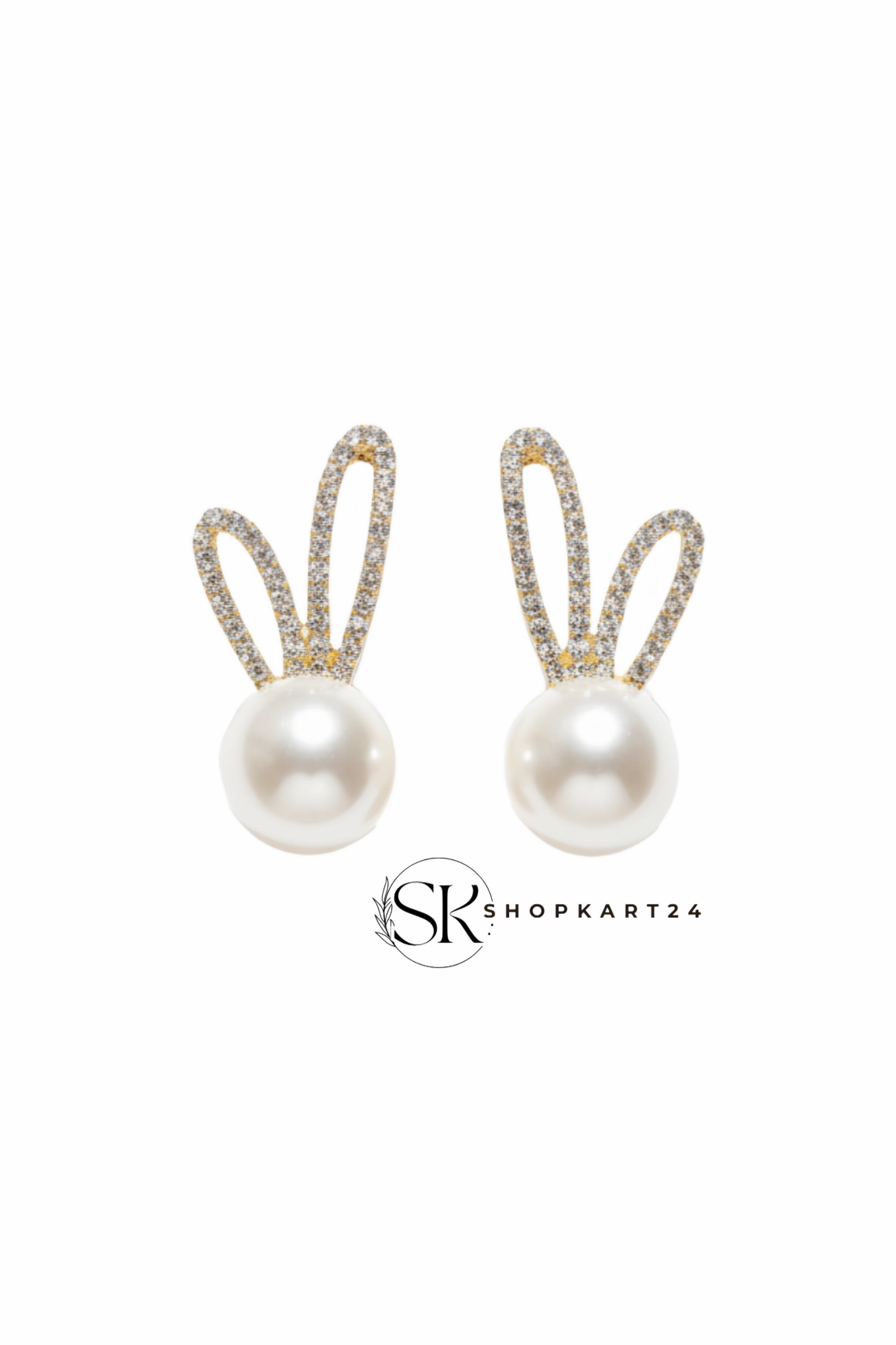 Korean Pearl Bunny Stud Earrings for Women