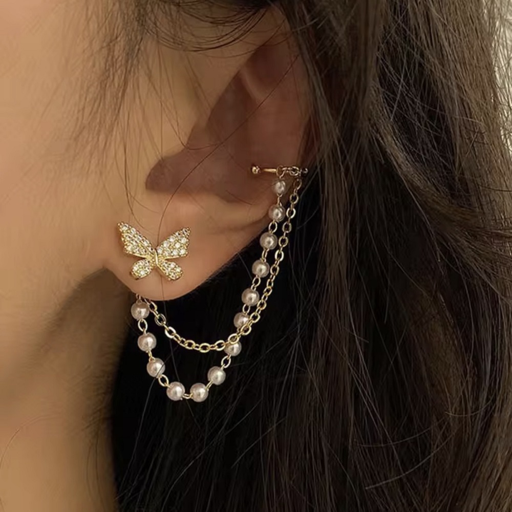 Butterfly Single Chain Stud Korean Earring