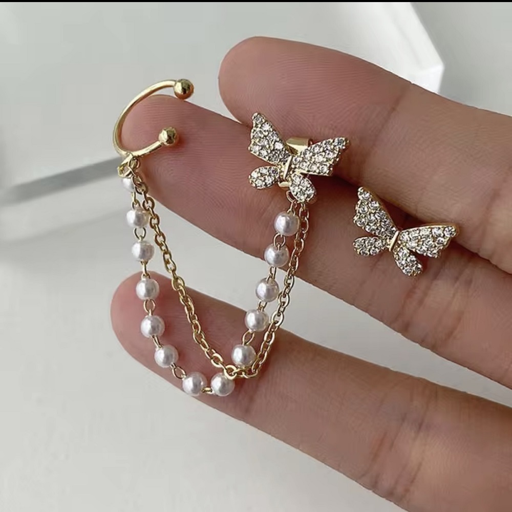 Butterfly Single Chain Stud Korean Earring