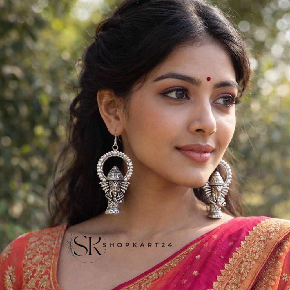 Ganesha Silver Oxidised Hanging Earring