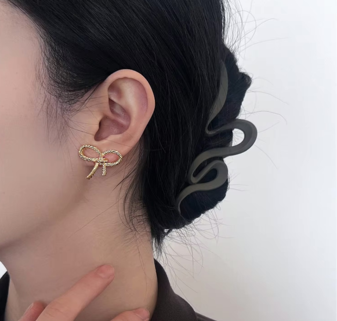 Golden Bow Korean Stud Earrings