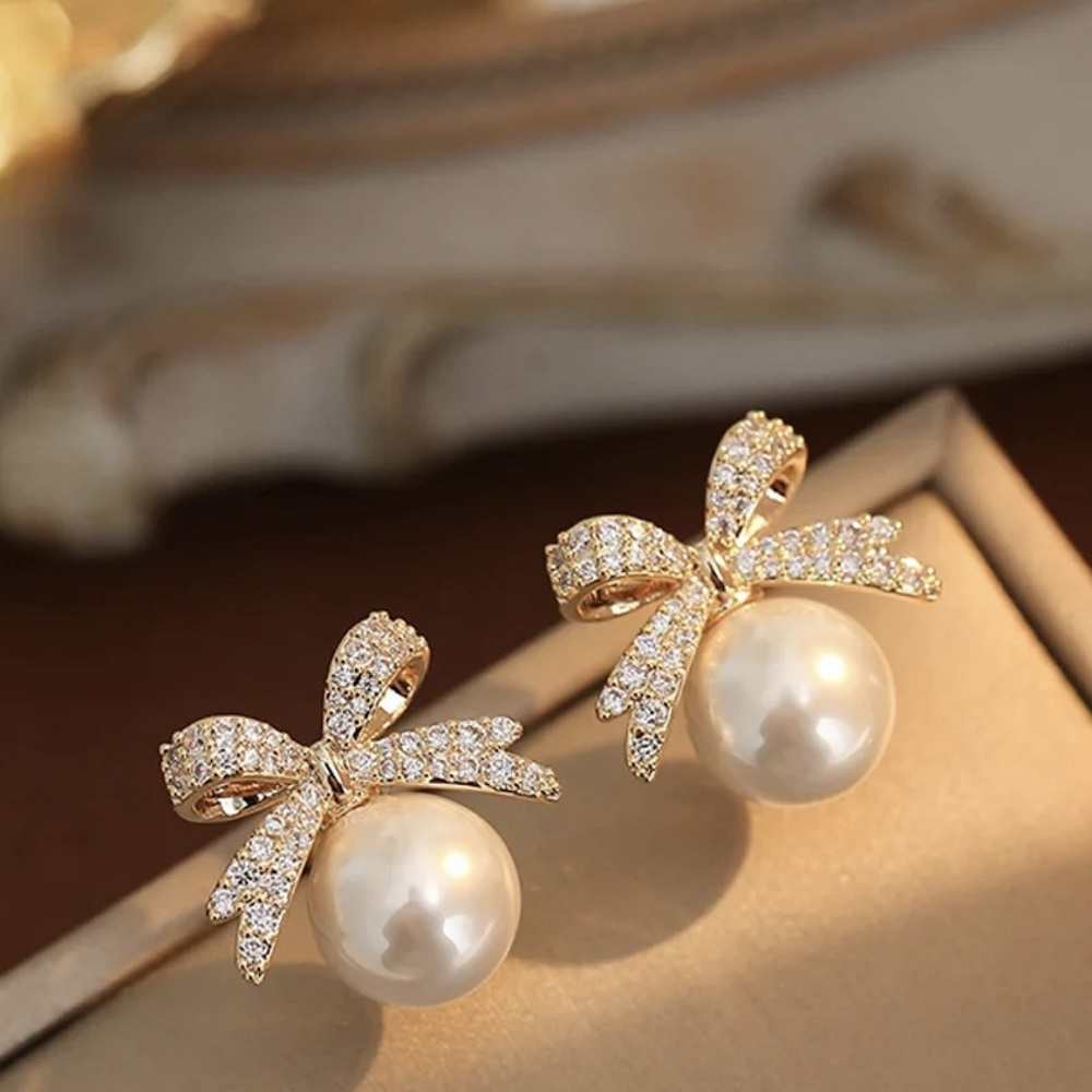 Golden Freshwater Pearl Korean Earring