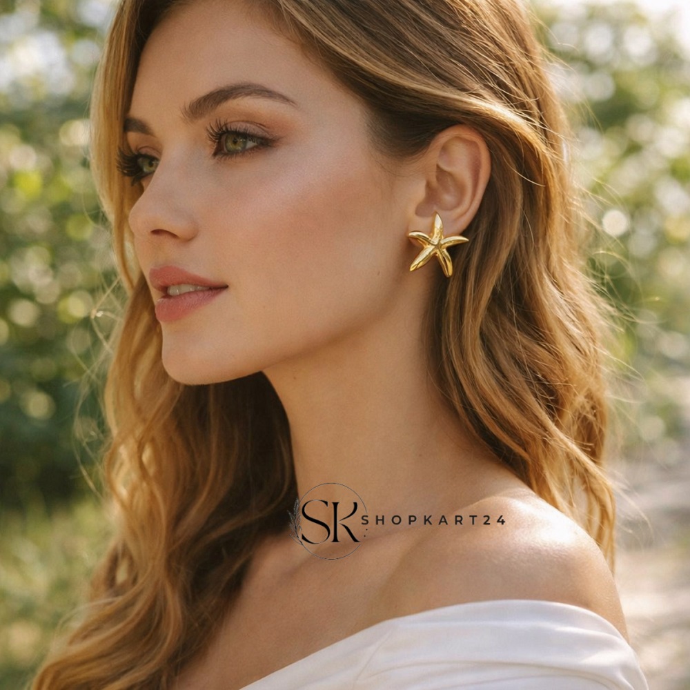 Golden Starfish Statement Earrings