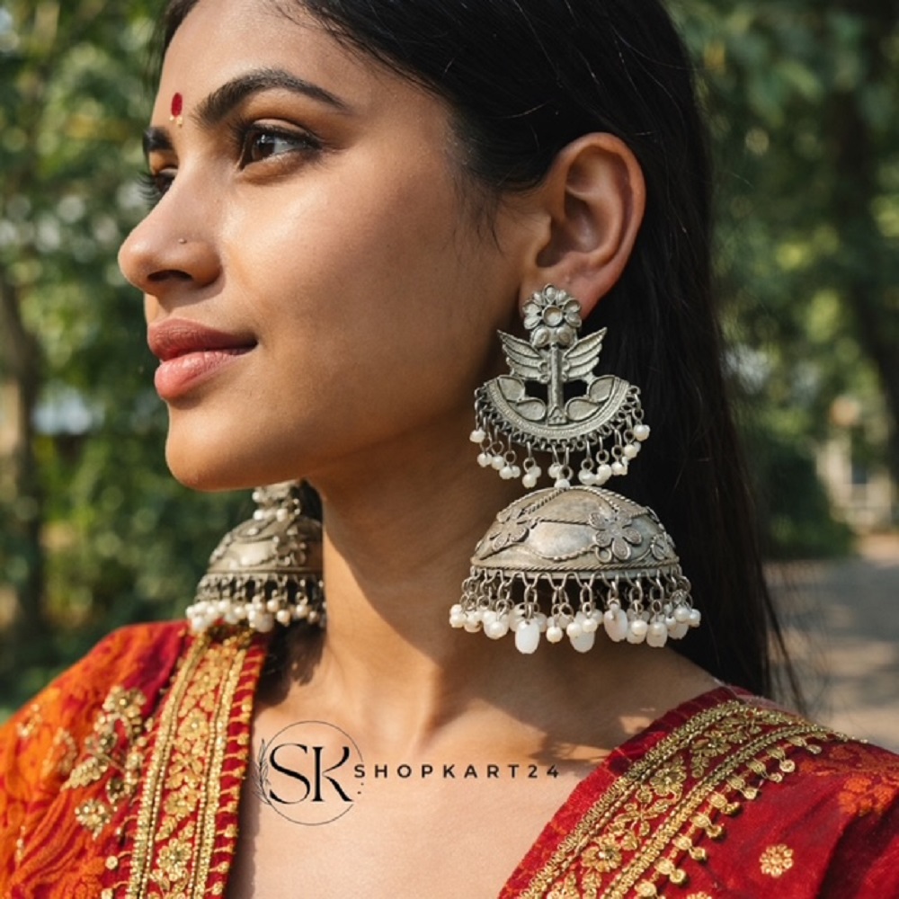 Matte Black Big Size Oxidised Jhumka