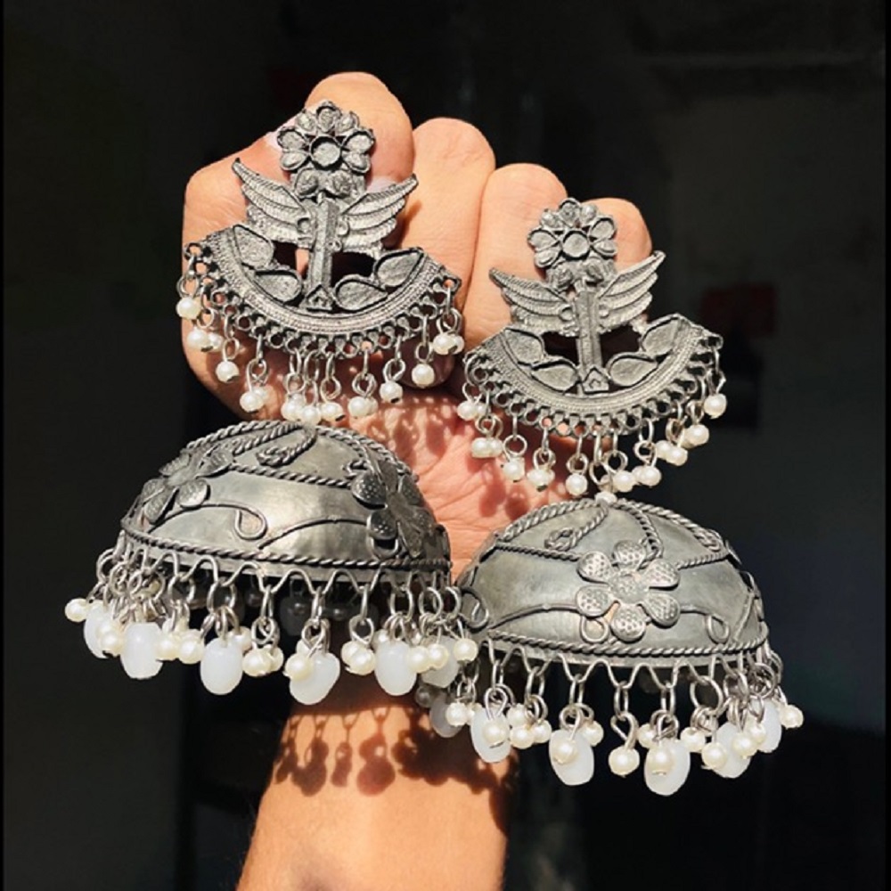 Matte Black Big Size Oxidised Jhumka