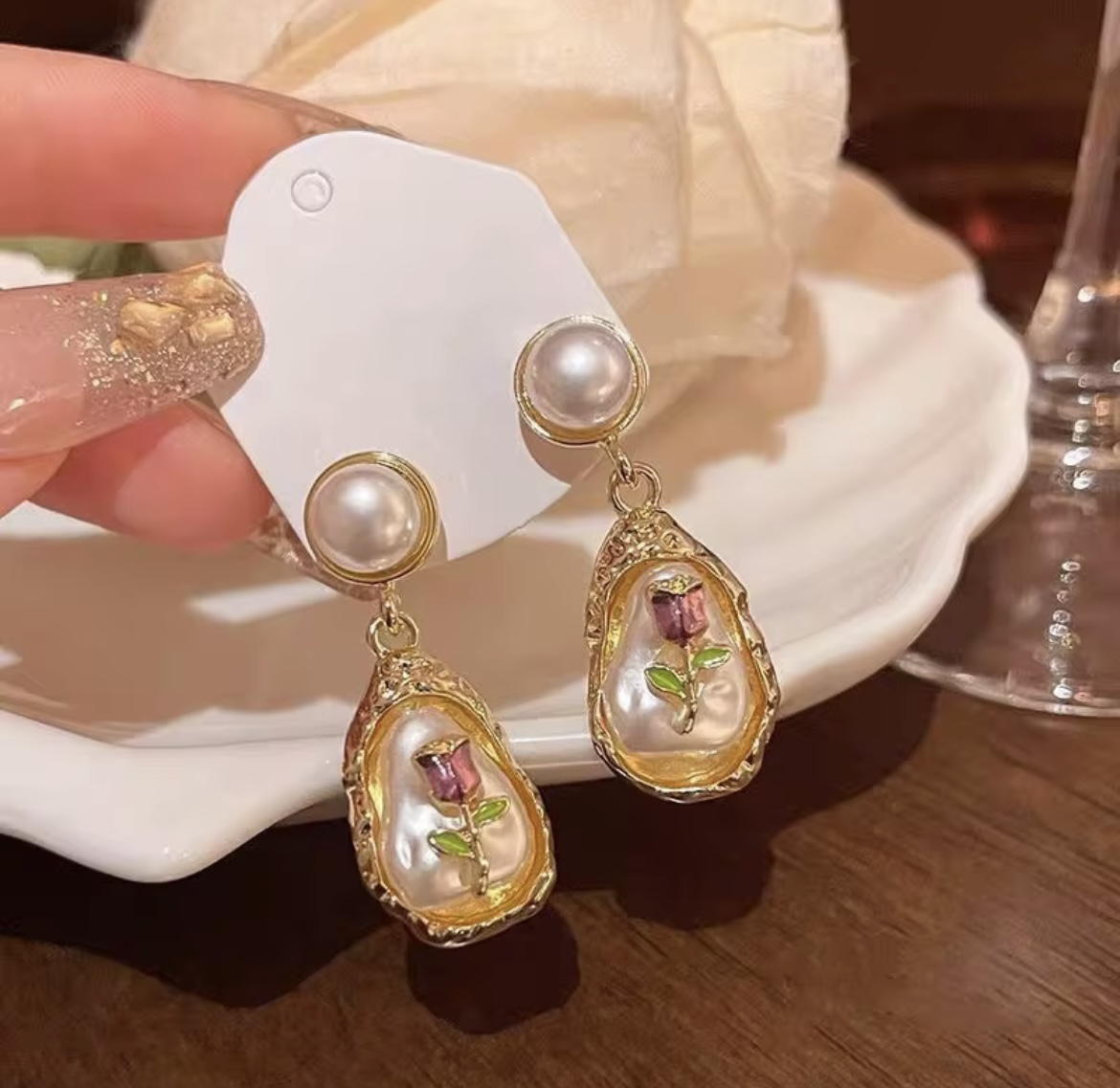 Rose Pearl Korean Earrings | Stylish Korean Earrings for Women – Shopkart24