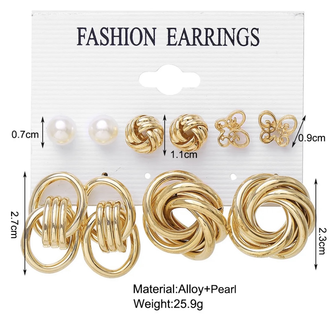 Round Earring Stud Combo Card ( Set of 5 Earrings)
