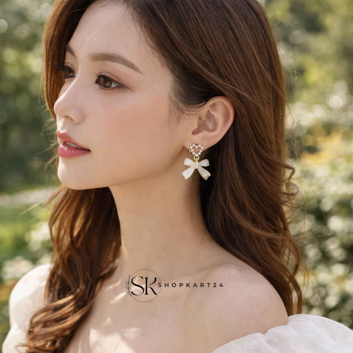 Sweet Pearl Heart & Enamel Bow Drop Earrings