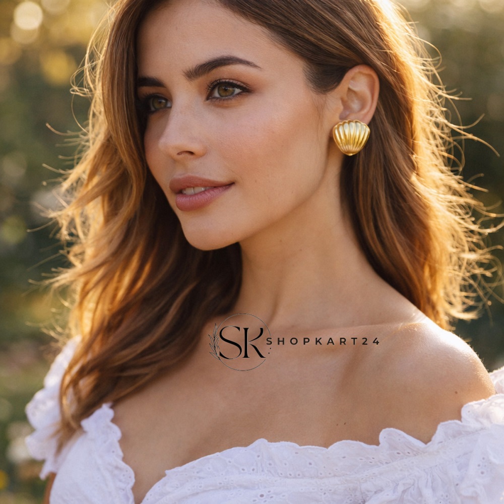 Textured Gold Heart Stud Earrings